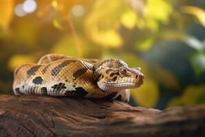 closeup of python on tree with blurred background. generative ai photo