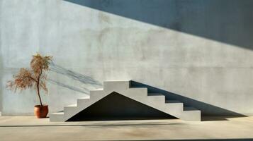 Minimalist geometric shapes casting shadows on concrete wall photo