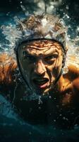 Energetic shot of a swimmer racing through the water like a torped photo