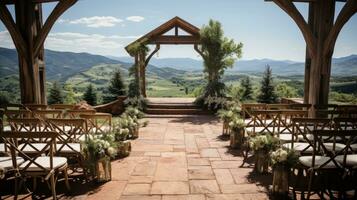 Romantic outdoor ceremony with mountains in the background photo