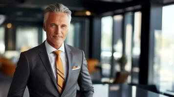 Confident and Elegant Handsome Middle-Aged Businessman Strikes a Pose, AI Generative photo