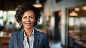 Confident African American Businesswoman in Work Attire, AI Generative photo