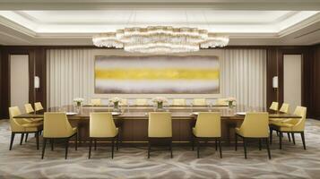 Timeless Elegance Dining Room with Table, Upholstered Chairs, and Chandelier, Generative AI photo