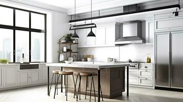 Modern Culinary Haven Kitchen with Open Floor Plan, Generative AI photo