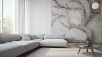 contemporáneo elegante moderno minimalista vivo habitación, generativo ai foto