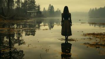 Generative AI, Ethereal Serenity The Ghost by the Moonlit Lake photo