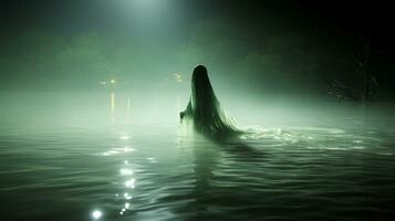 Generative AI, Ethereal Serenity The Ghost by the Moonlit Lake photo