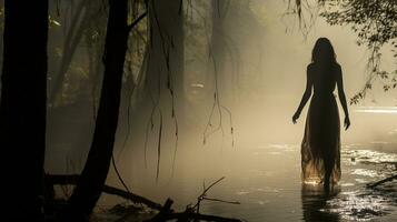 Generative AI, Ethereal Crossing The Ghostly Bridge Walker photo