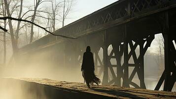 Generative AI, Ethereal Crossing The Ghostly Bridge Walker photo