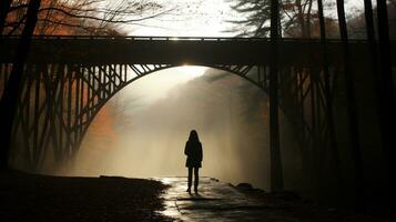 Generative AI, Ethereal Crossing The Ghostly Bridge Walker photo