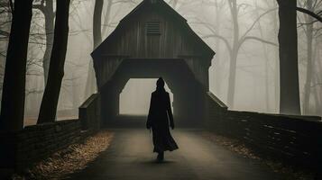 Generative AI, Ethereal Crossing The Ghostly Bridge Walker photo