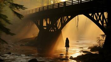 generativo ai, etéreo cruce el fantasmal puente caminante foto