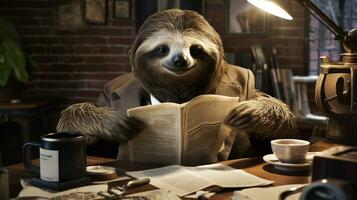 Slothful Elegance A Dapper Sloth's Morning Routine, AI Generative photo