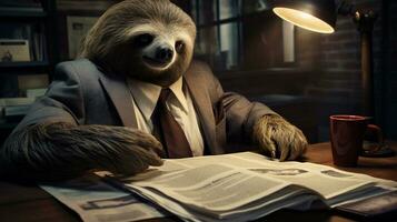 Slothful Elegance A Dapper Sloth's Morning Routine, AI Generative photo