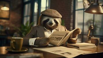 Slothful Elegance A Dapper Sloth's Morning Routine, AI Generative photo