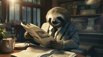 Slothful Elegance A Dapper Sloth's Morning Routine, AI Generative photo