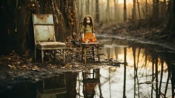 Generative AI, Ethereal Reflections The Haunting Vintage Doll photo