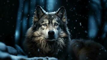 Majestic Alaskan Malamute in Snow-Covered Forest, AI Generative photo