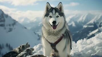 Majestic Alaskan Malamute in Snow-Covered Forest, AI Generative photo