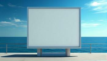 Generative AI, A Blank Billboard by the Sea A Captivating Advertising Opportunity for Your Product photo