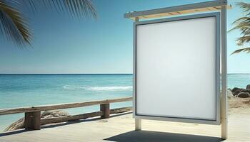 Generative AI, A Blank Billboard by the Sea A Captivating Advertising Opportunity for Your Product photo