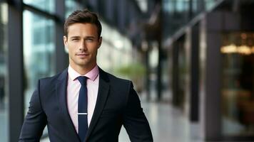 Confident Business Elegance-Handsome Businessman Posing with Style, AI Generative photo