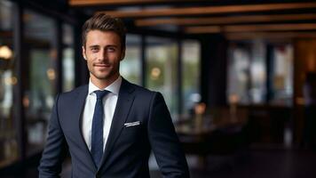 Confident Business Elegance-Handsome Businessman Posing with Style, AI Generative photo