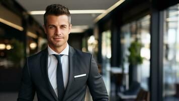 Confident Business Elegance-Handsome Businessman Posing with Style, AI Generative photo