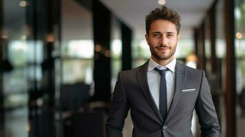 Confident Business Elegance-Handsome Businessman Posing with Style, AI Generative photo