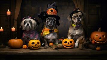 Furry Friends in Spooky Attire, AI Generative photo