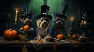 Furry Friends in Spooky Attire, AI Generative photo