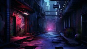 Eerie Neon-Lit Alleyway, AI Generative photo