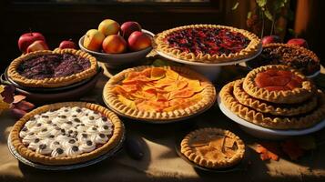 Pie Delight A Tempting Array of Thanksgiving Pies, AI Generative photo