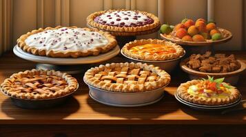 Pie Delight A Tempting Array of Thanksgiving Pies, AI Generative photo