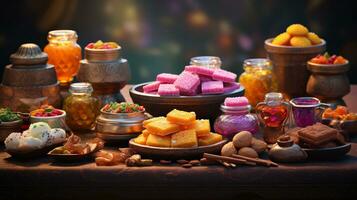 Diwali Delights A Scrumptious Array of Traditional Sweets, AI Generative photo