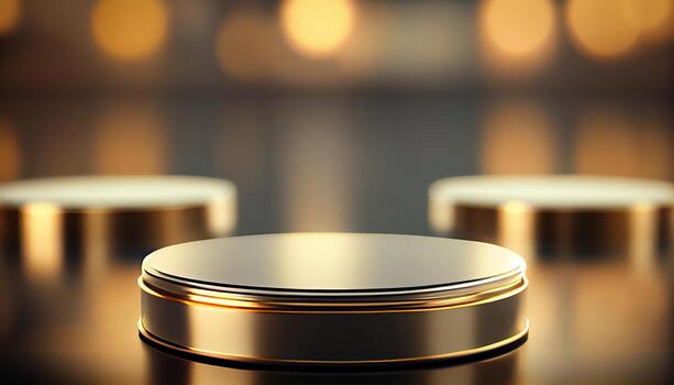 Generative AI, Exquisite and Opulent Luxury Product Stand on Stunning Bokeh Background for Displaying and Highlighting High Value Products with Elegance and Panache photo