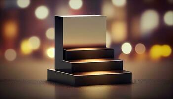 Generative AI, Exquisite and Opulent Luxury Product Stand on Stunning Bokeh Background for Displaying and Highlighting High Value Products with Elegance and Panache photo