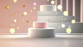 Generative AI, Product Display Stand on Soft Pastel Bokeh Background for Presenting and Showcasing Any Product with Style and Elegance photo