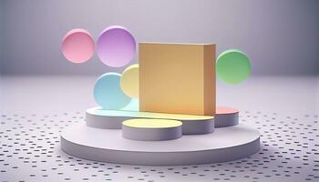 Generative AI, Product Display Stand on Soft Pastel Bokeh Background for Presenting and Showcasing Any Product with Style and Elegance photo