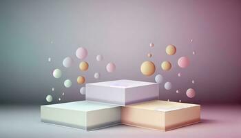 Generative AI, Product Display Stand on Soft Pastel Bokeh Background for Presenting and Showcasing Any Product with Style and Elegance photo
