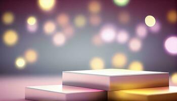 Generative AI, Product Display Stand on Soft Pastel Bokeh Background for Presenting and Showcasing Any Product with Style and Elegance photo
