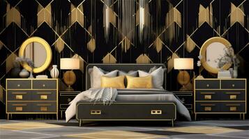 Generative AI, Glamorous and Luxurious Art Deco Bedroom photo