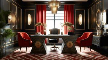 Generative AI, Glamorous Art Deco Home Office photo