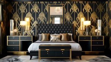 Generative AI, Glamorous and Luxurious Art Deco Bedroom photo