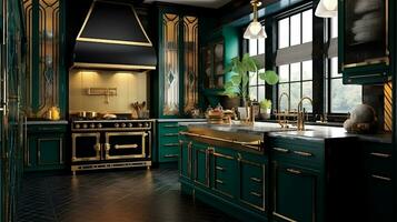 Generative AI, Glamorous Art Deco Kitchen Design photo