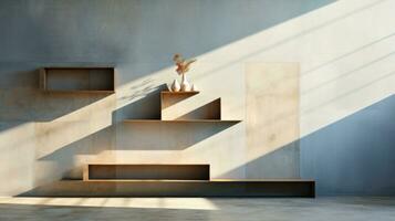 Minimalist geometric shapes casting shadows on concrete wall photo