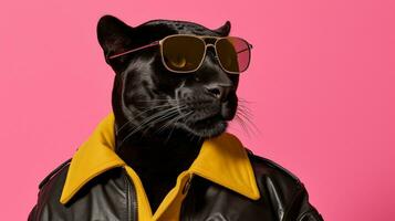 Generative AI, Sunglasses Vibes Black Panther on a Pastel Adventure photo