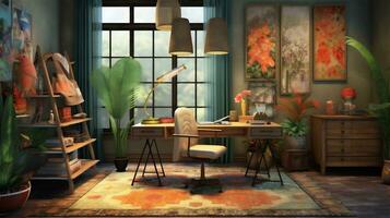 Generative AI, Boho-Chic Workspace photo