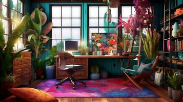 Generative AI, Boho-Chic Workspace photo
