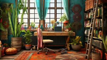 Generative AI, Boho-Chic Workspace photo